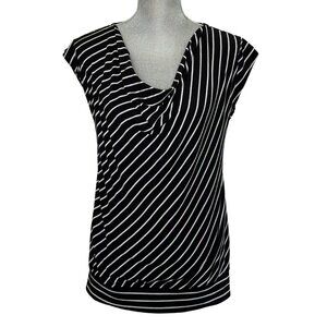 Motherhood Maternity Cowl Neck Top - Size Small - Black w/White Diagonal Stripes